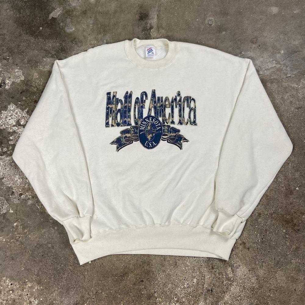 Vintage 80s Mall Of America Sweatshirt Size XL Cream Crewneck Pullover Sweater